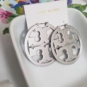 Tory Burch Miller Hoop Statement Earrings (Silver)
